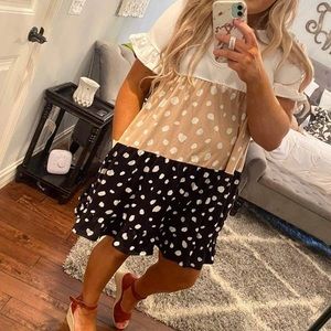 White, tan, black dress